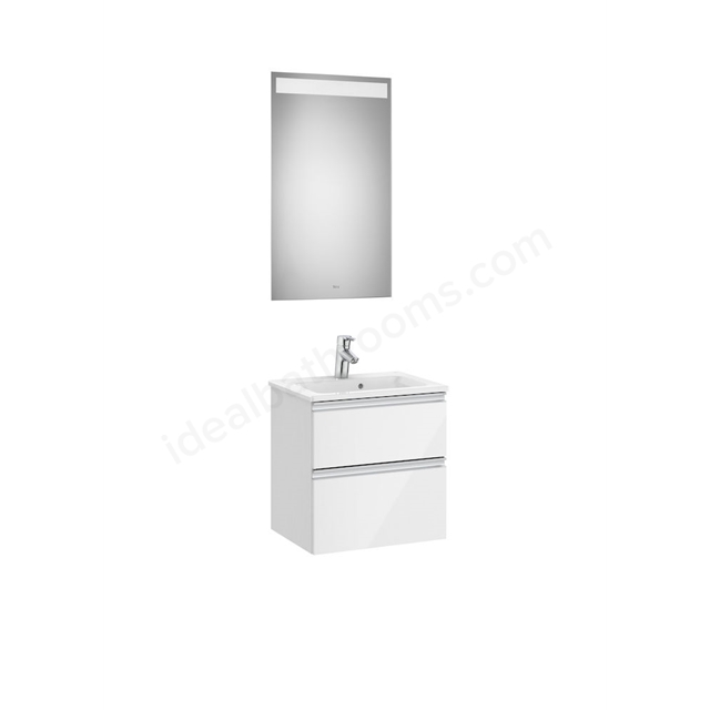 Roca The Gap Compact 2 Drawer; 500mm Wide Washbasin Unit & Mirror - Gloss White