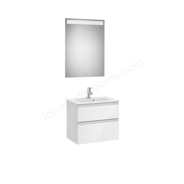 Roca The Gap Compact 2 Drawer; 600mm Wide Washbasin Unit & Mirror - Gloss White