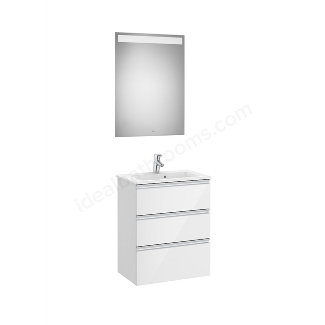 Roca The Gap Compact 3 Drawer; 600mm Wide Washbasin Unit & Mirror - Gloss White