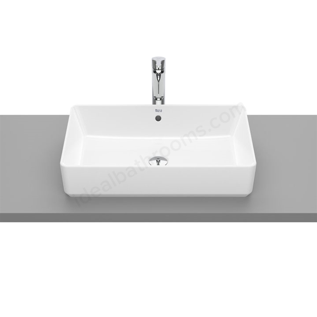 Roca The Gap Square Wash Basin; On Countertop; 600mmx370mmx130mm; No Tap Holes (White)