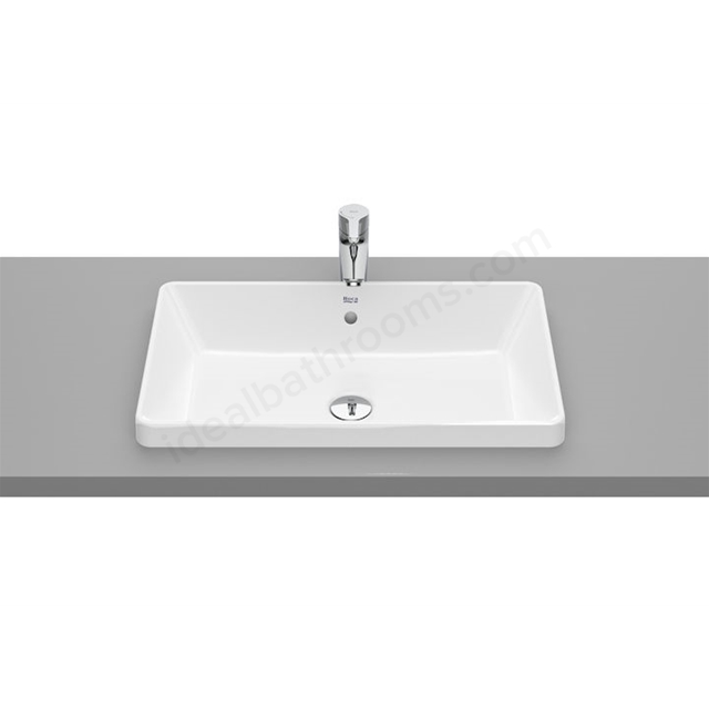 Roca The Gap Square Wash Basin; Countertop; 600mmx370mmx40mm; No Tap Holes (White)