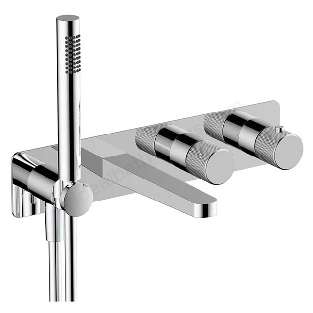 RAK Ceramics Amalfi Horizontal Dual Outlet Thermostatic Concealed Shower Valve w/Handset and Bath Spout in Brushed Nickel