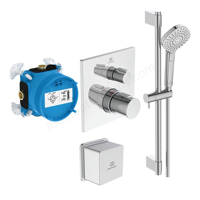 Ideal Standard Ceratherm C100 Built-In Shower Pack w/ 3 Function Idealrain Evo Shower Kit - Chrome
