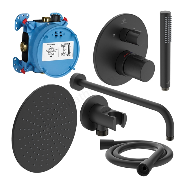 Ideal Standard Ceratherm T100 Built-In Thermostatic Shower Pack w/ Round 300mm Fixed Rainshower Head - Silk Black
