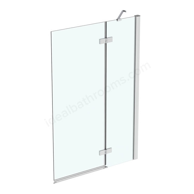 Ideal Standard i.life 815mm x 1000mm 2 panel bathscreen (400mm+600mm) with IdealClean clear glass; bright silver finish wall profile; right hand