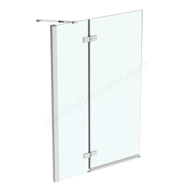 Ideal Standard i.life 815mm x 1000mm 2 panel bathscreen (400mm+600mm) with IdealClean clear glass; bright silver finish wall profile; left hand