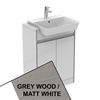 Ideal Standard Connect Air Floor Standing Semi Countertop Unit Only; 2 Doors; 600mm Wide; Light Grey Wood / Matt White