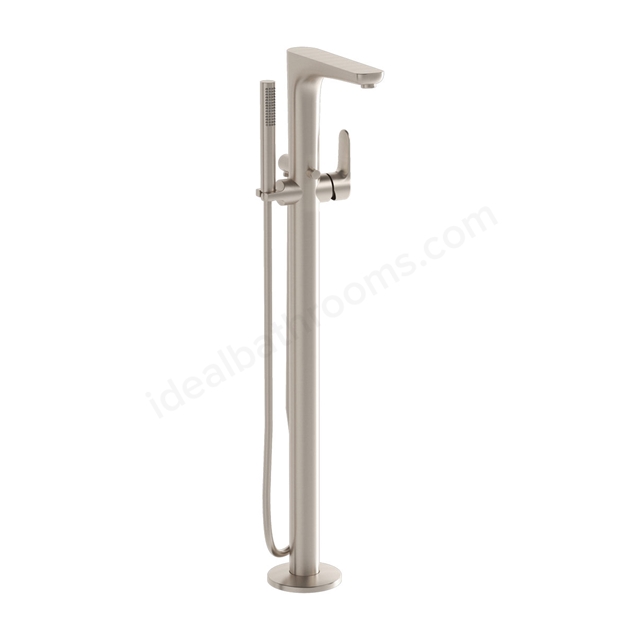 VitrA Root Round Floorstanding Bath Mixer with Hand Shower - Brushed Nickel