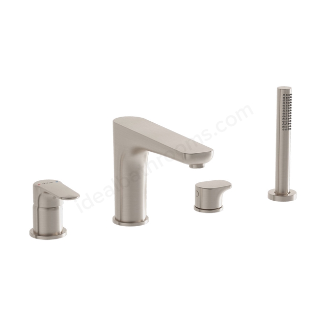 VitrA Root Round Deck-Mounted Bath Mixer with Hand Shower - Brushed Nickel