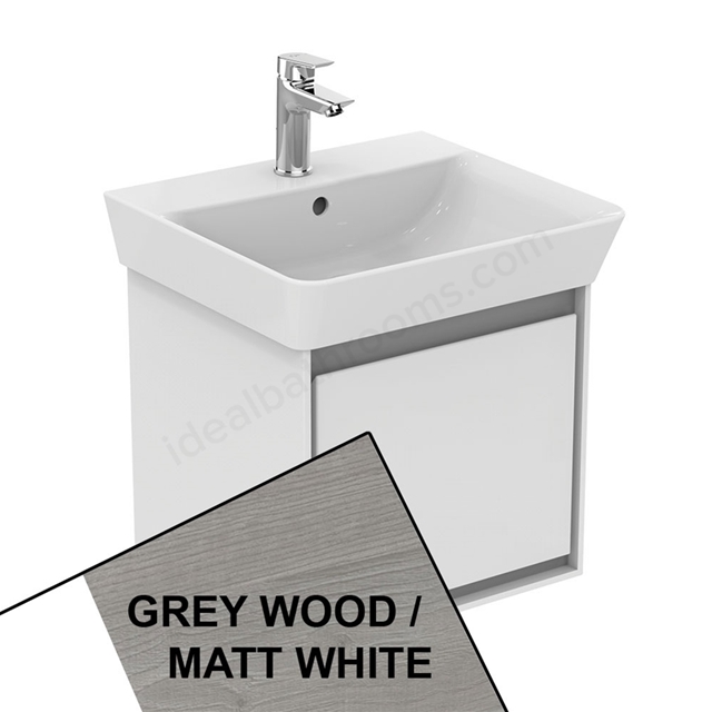 Ideal Standard Connect Air Cube Wall Hung Vanity Unit Only; 1 Drawer; 500mm Wide; Light Grey Wood / Matt White