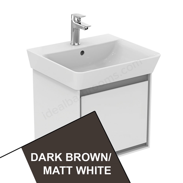 Ideal Standard Connect Air Cube Wall Hung Vanity Unit Only; 1 Drawer; 500mm Wide; Matt Dark Brown / Matt White