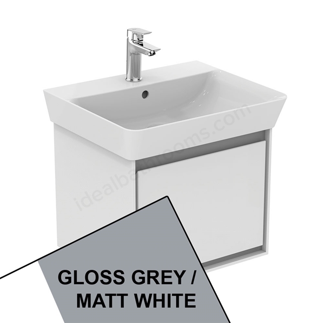 Ideal Standard Connect Air Cube Wall Hung Vanity Unit Only; 1 Drawer; 550mm Wide; Gloss Grey / Matt White