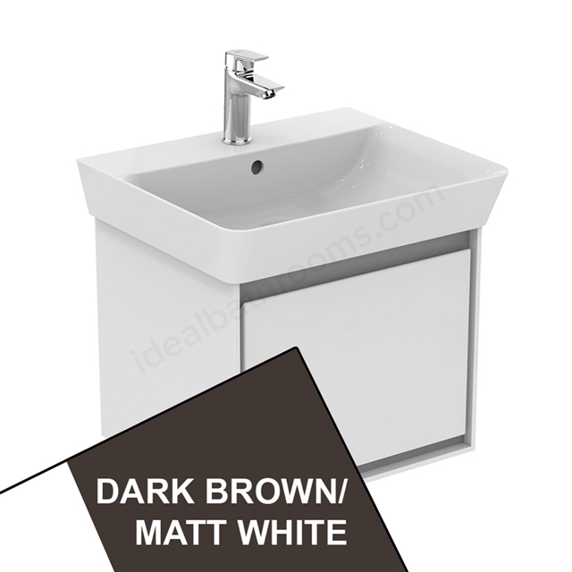 Ideal Standard Connect Air Cube Wall Hung Vanity Unit Only; 1 Drawer; 550mm Wide; Matt Dark Brown / Matt White
