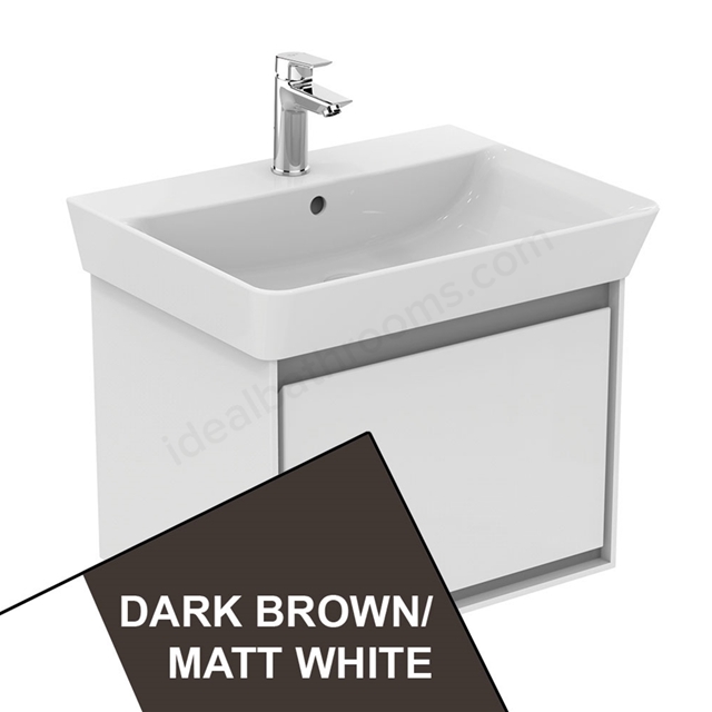Ideal Standard Connect Air Cube Wall Hung Vanity Unit Only; 1 Drawer; 600mm Wide; Matt Dark Brown / Matt White