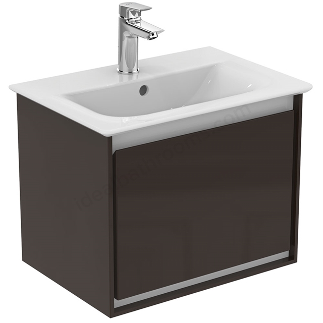 Ideal Standard Connect Air 500mm Wall Hung Vanity Unit Only; 1 Drawer - Matt Dark Brown/Matt White
