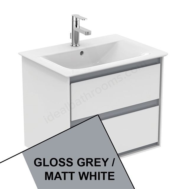 Ideal Standard Connect Air 600mm Wall Hung Vanity Unit Only; 2 Drawers - Gloss Grey/Matt White