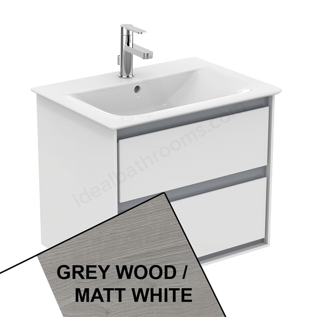 Ideal Standard Connect AIR Wall Hung Vanity Unit Only; 2 Drawers; 600mm Wide; Light Grey Wood / Matt White