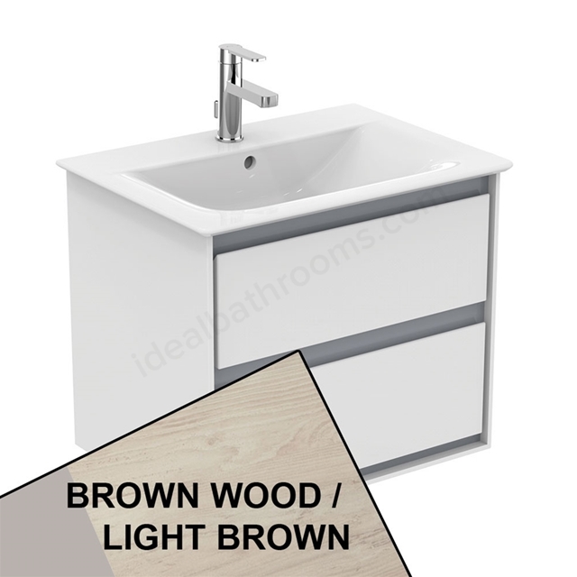 Ideal Standard Connect AIR Wall Hung Vanity Unit Only; 2 Drawers; 600mm Wide; Light Brown Wood / Matt White