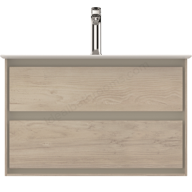 Ideal Standard Connect Air 800mm Wall Hung Vanity Unit Only; 2 Drawers - Light Brown Wood/Matt Light Brown