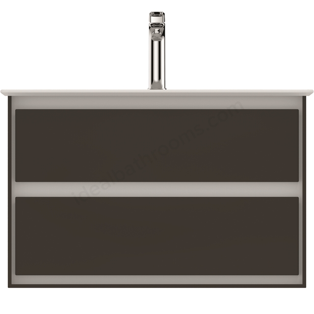 Ideal Standard Connect Air 800mm Wall Hung Vanity Unit Only; 2 Drawers - Matt Dark Brown/Matt White