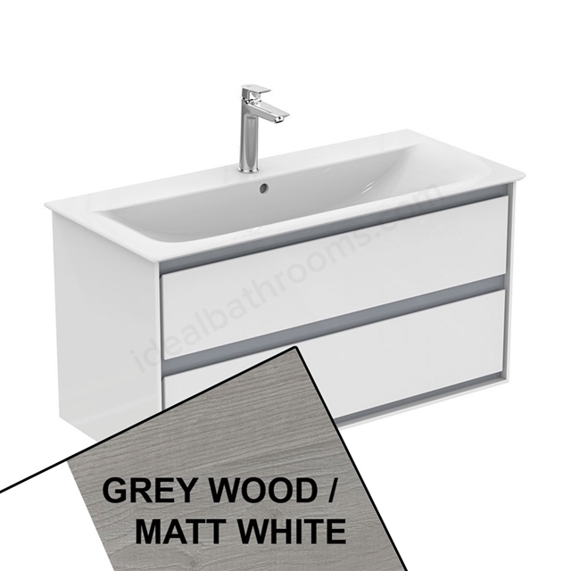 Ideal Standard Connect AIR Wall Hung Vanity Unit Only; 2 Drawers; 1000mm Wide; Light Grey Wood / Matt White