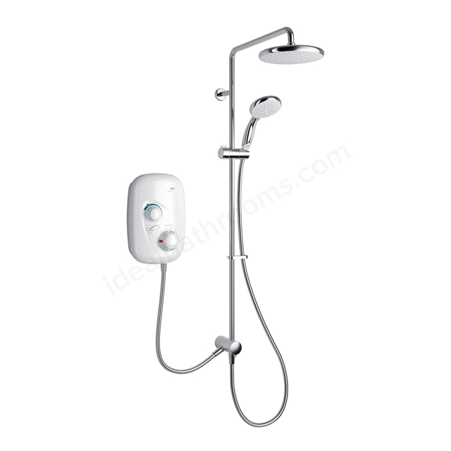 Mira Event XS Thermostatic Dual Outlet Electric Power Shower w/ Fixed & Handheld Shower Head - White/Chrome