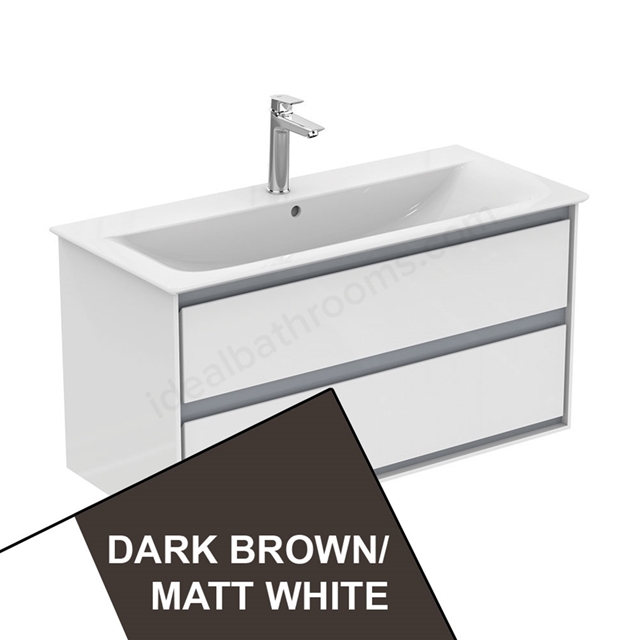 Ideal Standard Connect AIR Wall Hung Vanity Unit Only; 2 Drawers; 1000mm Wide; Matt Dark Brown / Matt White