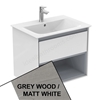 Ideal Standard Connect Air 600mm Wall Hung Vanity Unit Only; 1 Drawer + Open Shelf - Light Grey Wood / Matt White