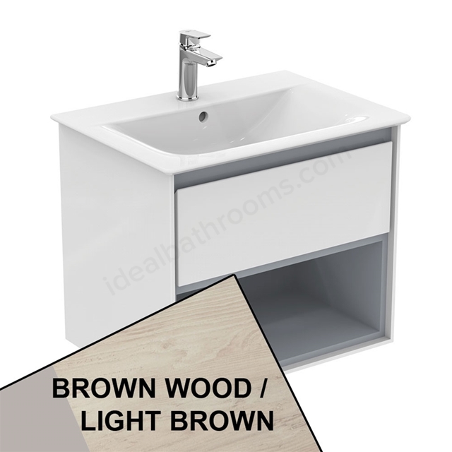 Ideal Standard Connect Air 600mm Wall Hung Vanity Unit Only; 1 Drawer + Open Shelf - Wood Light Brown/Matt Light Brown