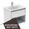 Ideal Standard Connect Air 600mm Wall Hung Vanity Unit Only; 1 Drawer + Open Shelf - Matt Dark Brown / Matt White
