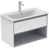 Ideal Standard Connect Air 800mm Wall Hung Vanity Unit Only; 1 Drawer + Open Shelf - Gloss White / Matt Grey
