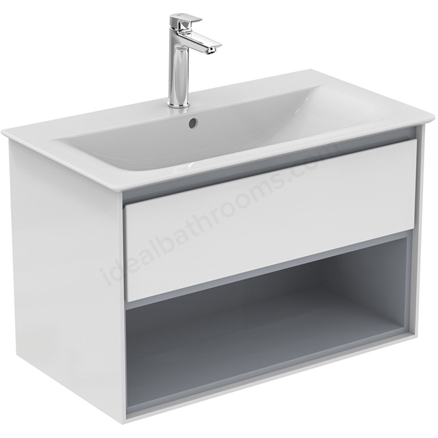Ideal Standard Connect Air 800mm Wall Hung Vanity Unit Only; 1 Drawer + Open Shelf - Gloss White / Matt Grey
