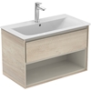 Ideal Standard Connect Air 800mm Wall Hung Vanity Unit Only; 1 Drawer + Open Shelf - Light Brown Wood / Matt Light Brown