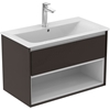 Ideal Standard Connect Air 800mm Wall Hung Vanity Unit Only; 1 Drawer + Open Shelf - Matt Dark Brown / Matt White
