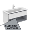 Ideal Standard Connect Air 1000mm Wall Hung Vanity Unit Only; 1 Drawer + Open Shelf - Gloss Grey / Matt White