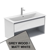 Ideal Standard Connect AIR Wall Hung Vanity Unit Only; 1 Drawer + Open Shelf; 1000mm Wide; Light Grey Wood / Matt White