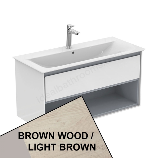 Ideal Standard Connect Air Wall Hung Vanity Unit Only; 1 Drawer + Open Shelf; 1000mm Wide; Light Brown Wood / Matt Light Brown