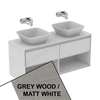 Ideal Standard Connect Air Wall Hung Vanity Unit Only; 2 Drawers + Open Shelf; 1200mm Wide; Light Grey Wood / Matt White