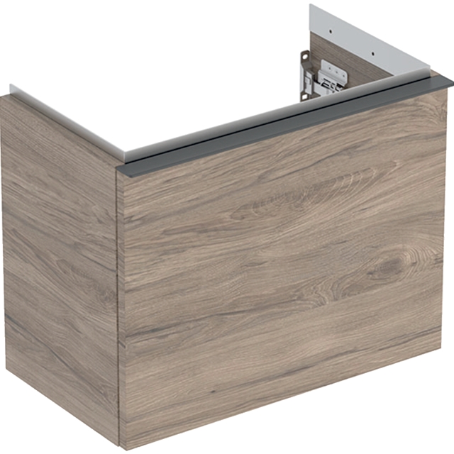 Geberit iCon Handrinse Basin Cabinet 1 Drawer 530mm  Hickory Wood-Texture Body/Lava Matt Handle