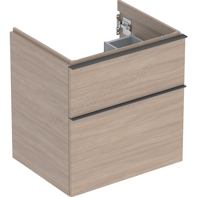Geberit iCon Washbasin Cabinet 2 Drawer 600mm  Oak Wood-Texture Body/Lava Matt Handle