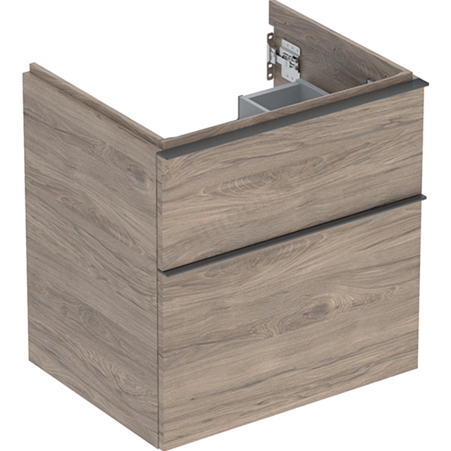 Geberit iCon Washbasin Cabinet 2 Drawer 600mm  Hickory Wood-Texture Body/Lava Matt Handle