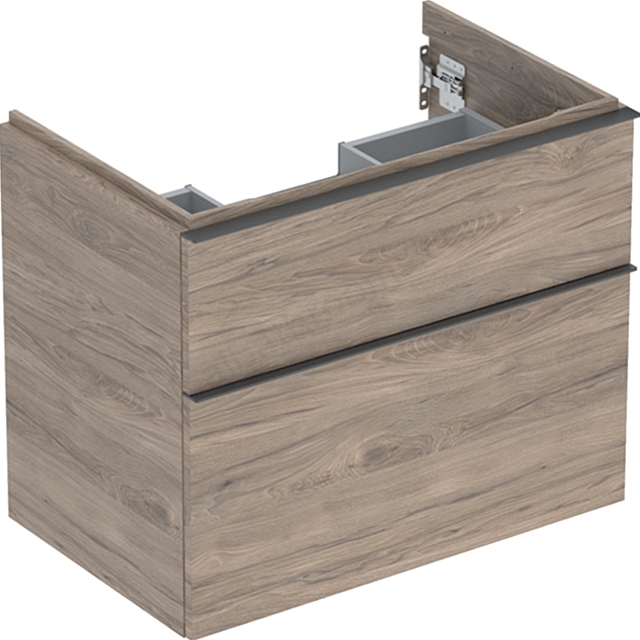 Geberit iCon Washbasin Cabinet 2 Drawer 750mm  Hickory Wood-Texture Body/Lava Matt Handle