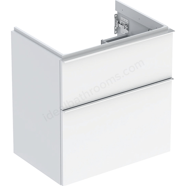 Geberit iCon Washbasin Cabinet 2 Drawer 600mm Short Projection White Gloss Body/Gloss Chrome Handle
