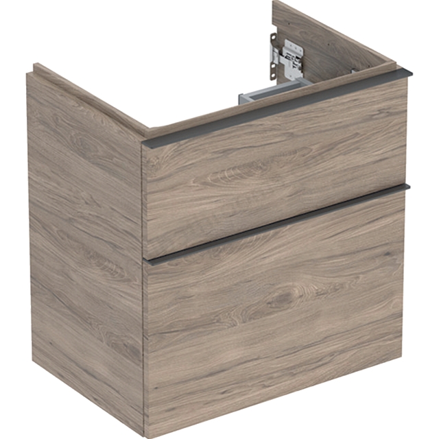 Geberit iCon Washbasin Cabinet 2 Drawer 600mm Short Projection Hickory Wood-Texture Body/Lava Matt Handle