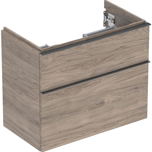 Geberit iCon Washbasin Cabinet 2 Drawer 750mm Short Projection Hickory Wood-Texture Body/Lava Matt Handle