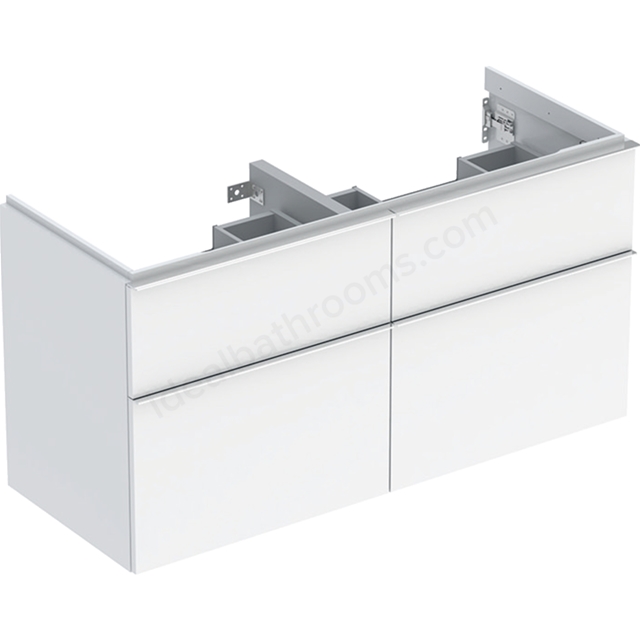 Geberit iCon Double Washbasin Cabinet 4 Drawer 1200mm  White Gloss Body/Gloss Chrome Handle