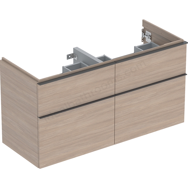 Geberit iCon Double Washbasin Cabinet 4 Drawer 1200mm  Oak Wood-Texture Body/Lava Matt Handle