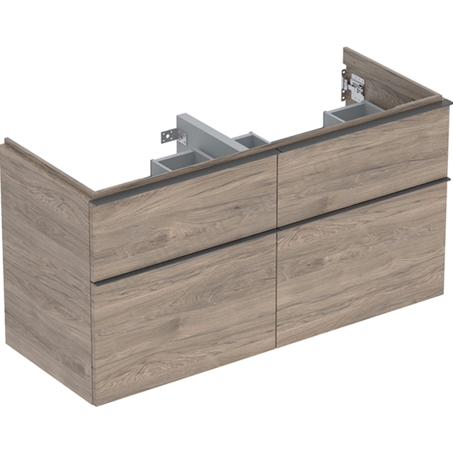 Geberit iCon Double Washbasin Cabinet 4 Drawer 1200mm  Hickory Wood-Texture Body/Lava Matt Handle