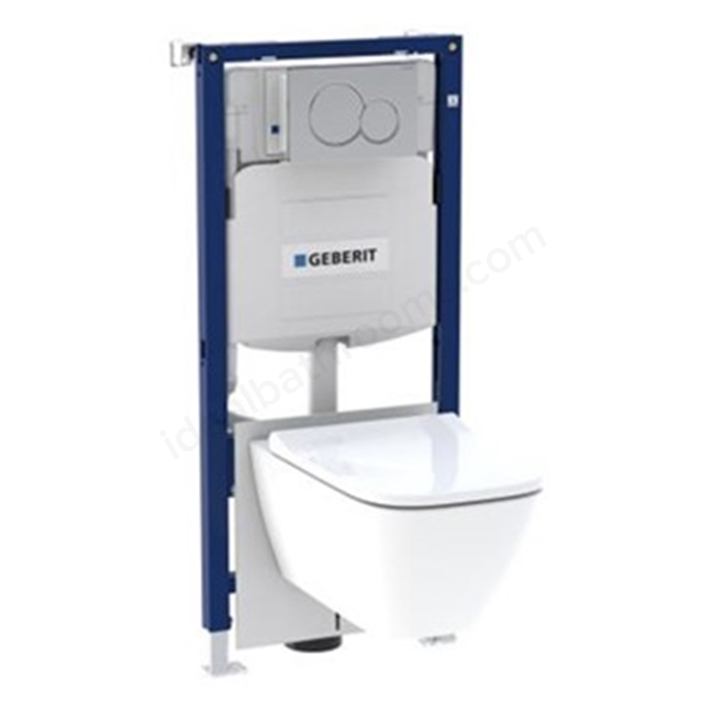 Geberit Sigma Wall Hung WC Frame w/ Smyle Square Rimfree WC & Sigma Chrome Flush Plate 