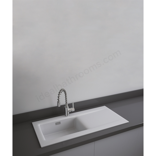 RAK Ceramics Dream 2 1010mm x 510mm Slim Single Bowl 0 Tap Hole Kitchen Sink - Matt White